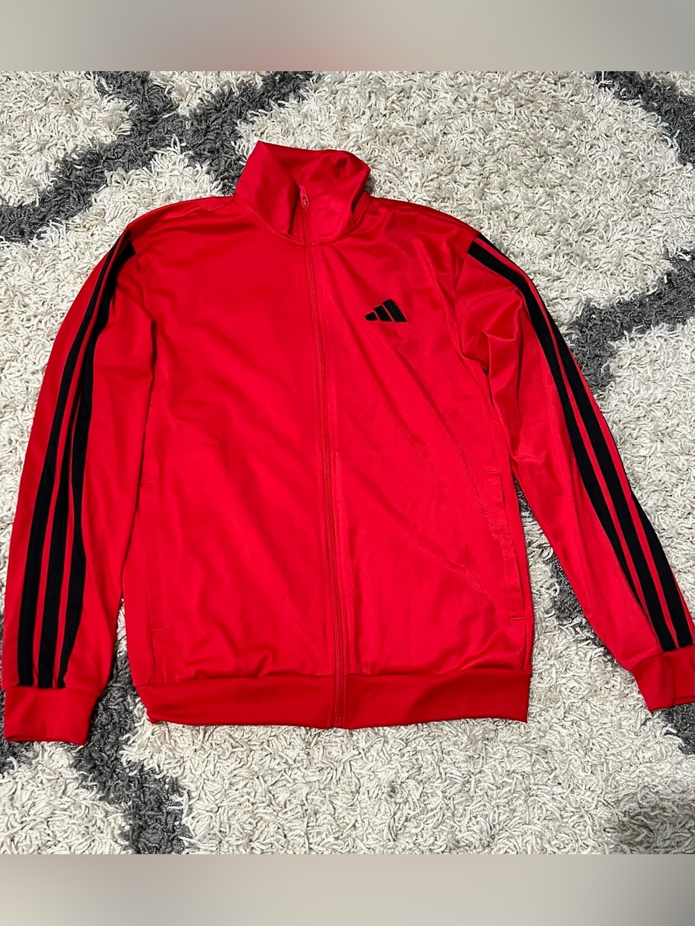 Adidas Men’s Red Track Jacket with Black Stripe Detail